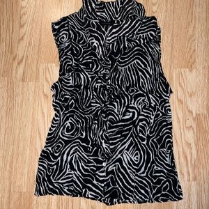 Le Caviar Zebra Sleeveless Button Up Blouse Size Medium
